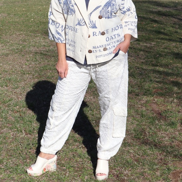 JADED GYPSY - Diamond in the Rough Joggers in white embroidered thick satiny - Picture 2 of 2